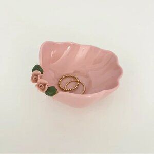 Vintage Pink Roses Porcelain Trinket Jewelry Dish By Newell Studios California